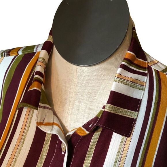 Polagram Blouse Womens M Striped Camp Shirt Explore Traveler Hostel - Picture 5 of 6